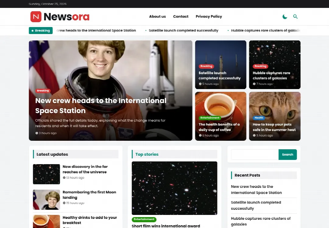 Newsora theme home page